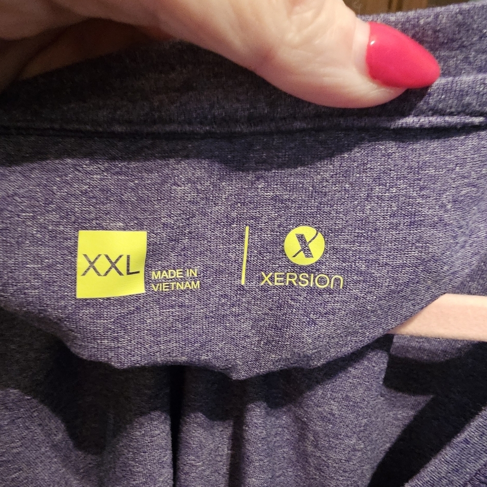 Xersion Heathered Purple V-Neck Tee - Picture 3 of 4